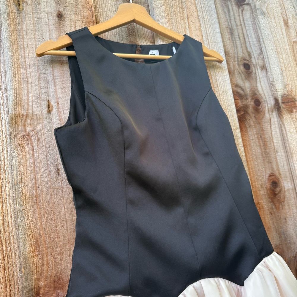 Black and Cream Satin Drop-Style Waist Tulle Midi Dress 🌿 - Picture 4 of 10
